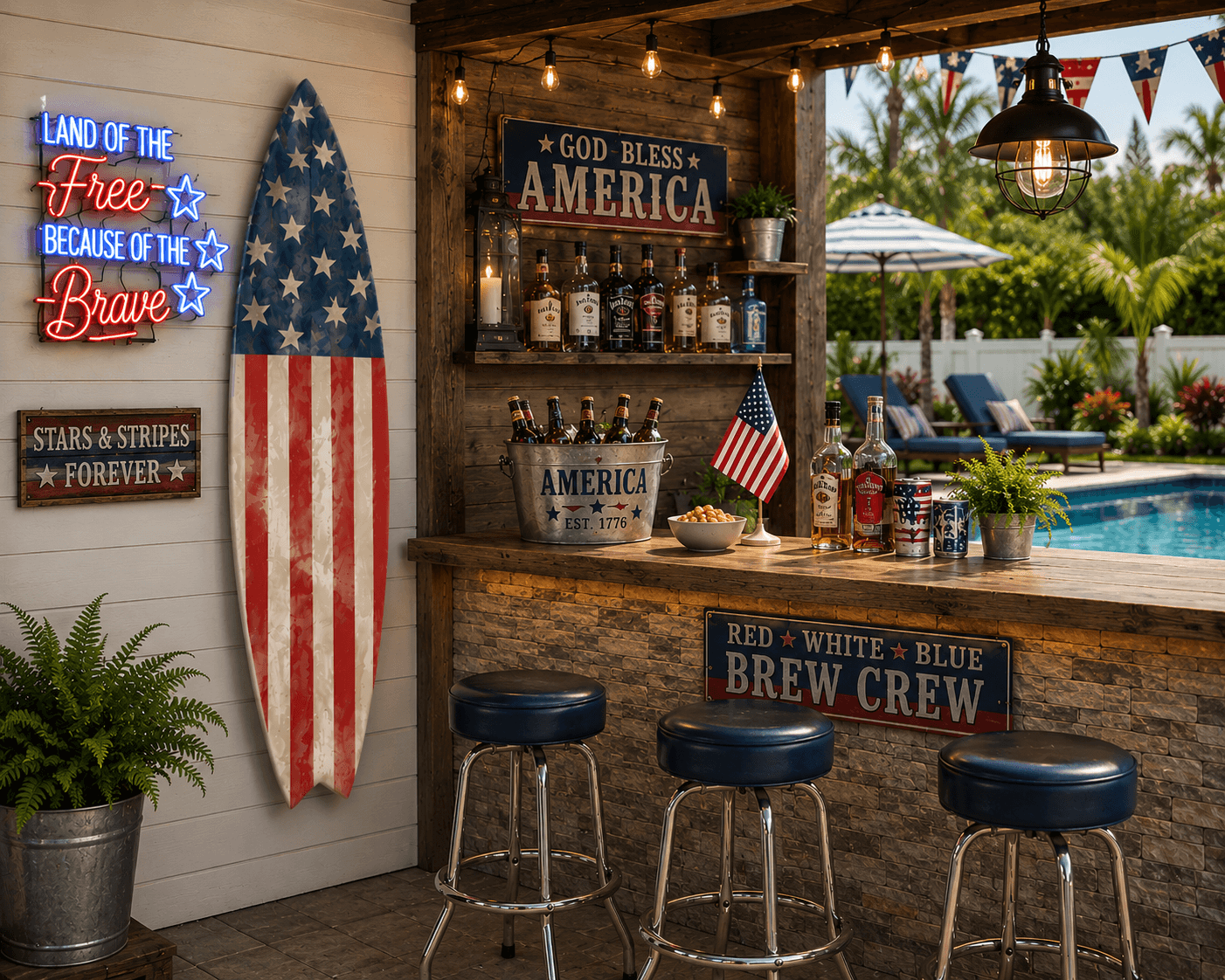 US American Flag, Distressed, Surf Board Wall Accent