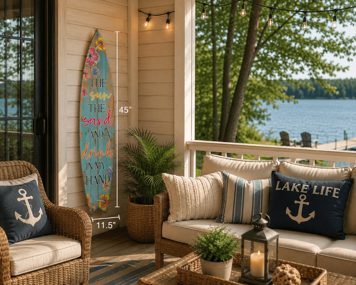 Sun Sand Drink Hand Surff Board Wall Accent
