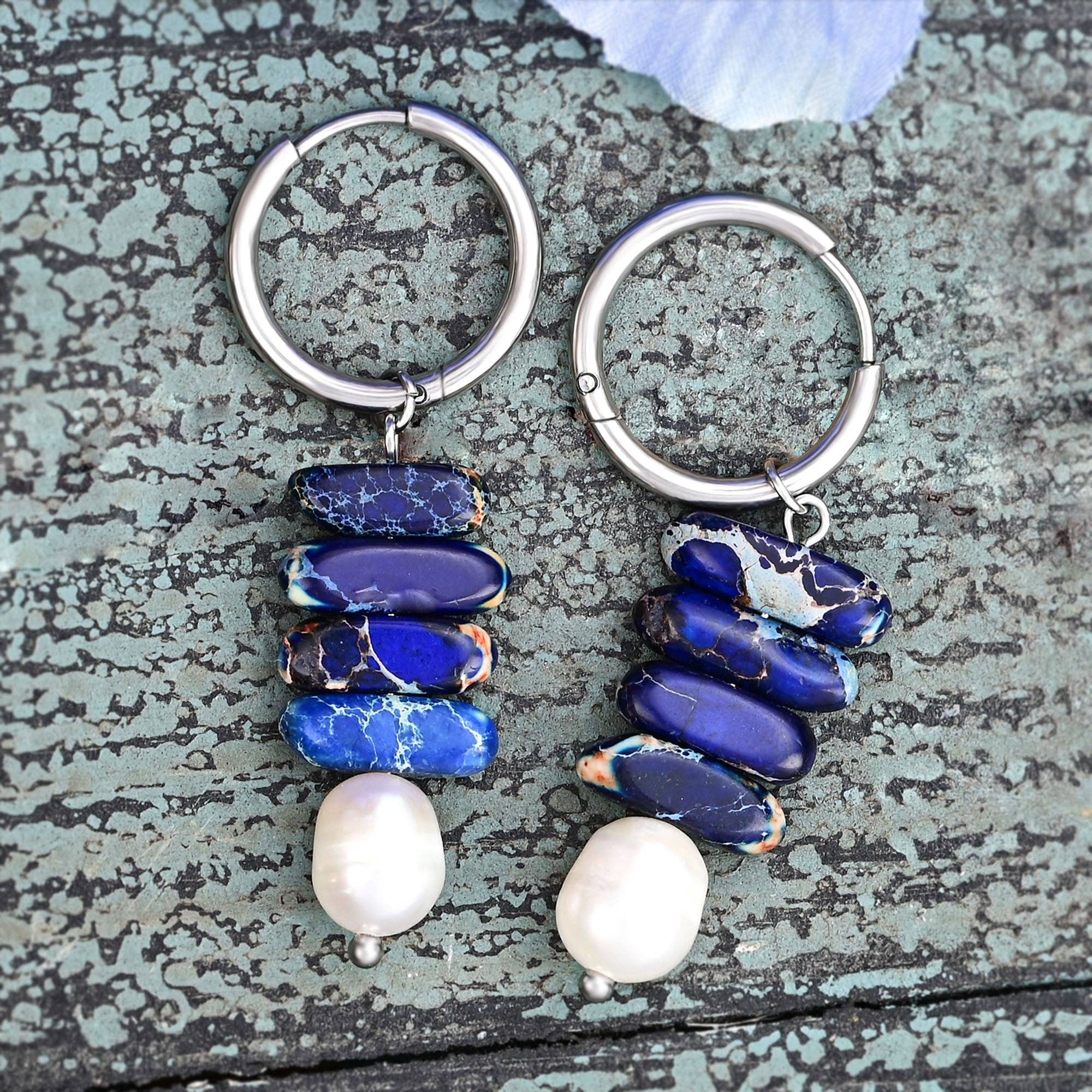 Ocean Wisdom | Lapis Jasper & Pearl Drop Earrings
