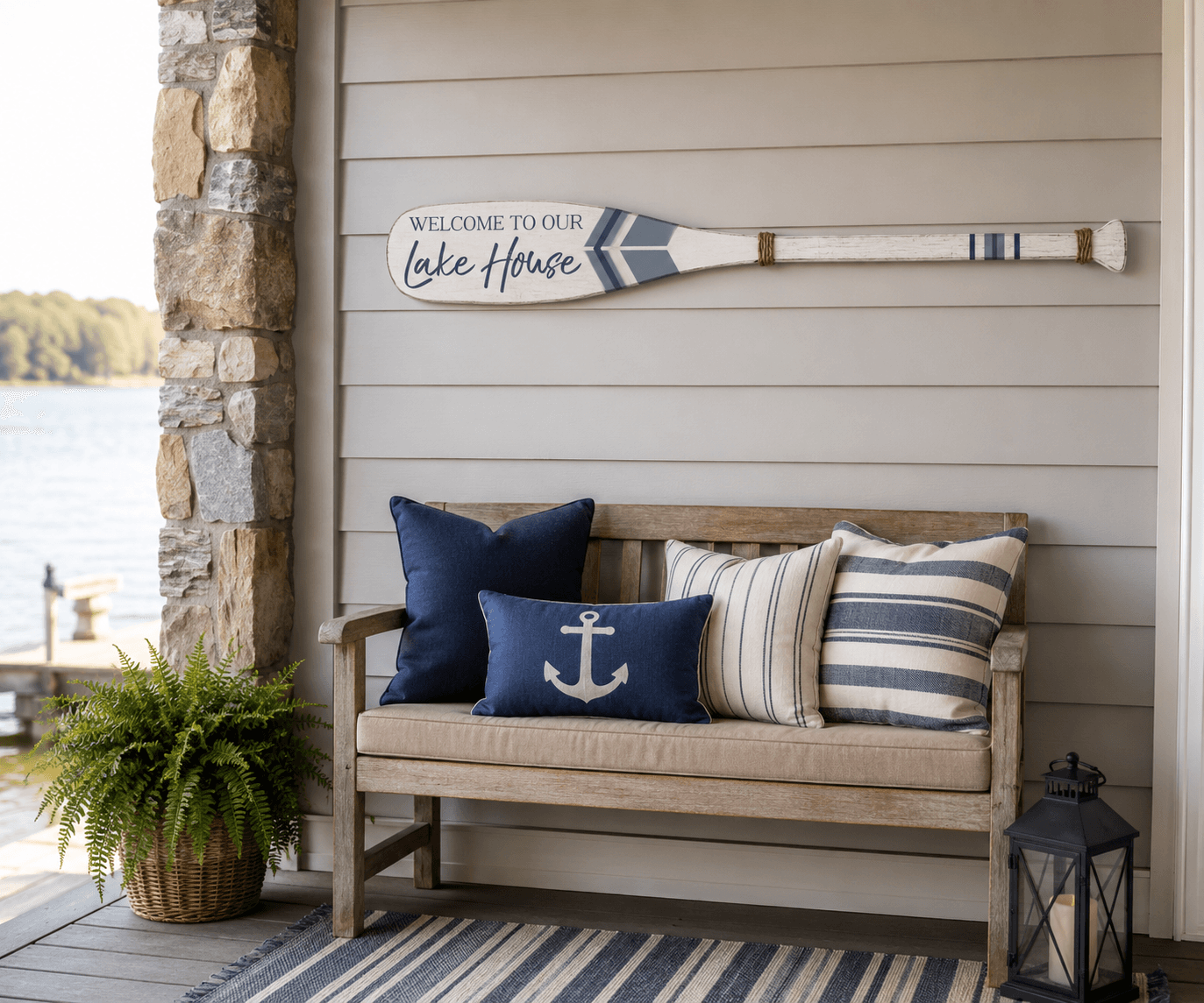 Welcome To Our Lake House Oar Wall Accent (Navy)